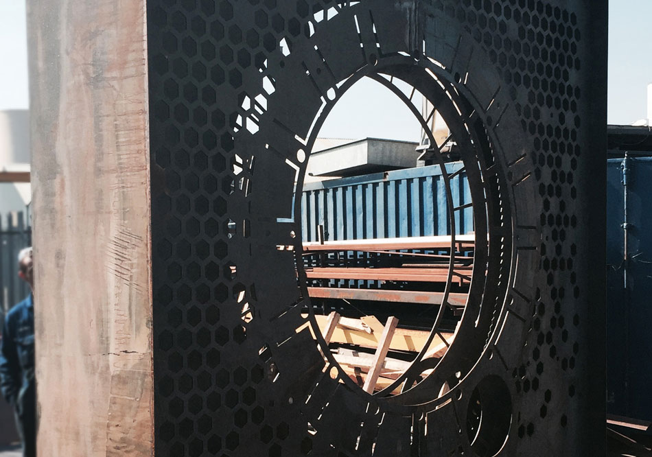 Oculus Wall for Dark Matter garden at Daresbury Science Laboratories - coreten steel